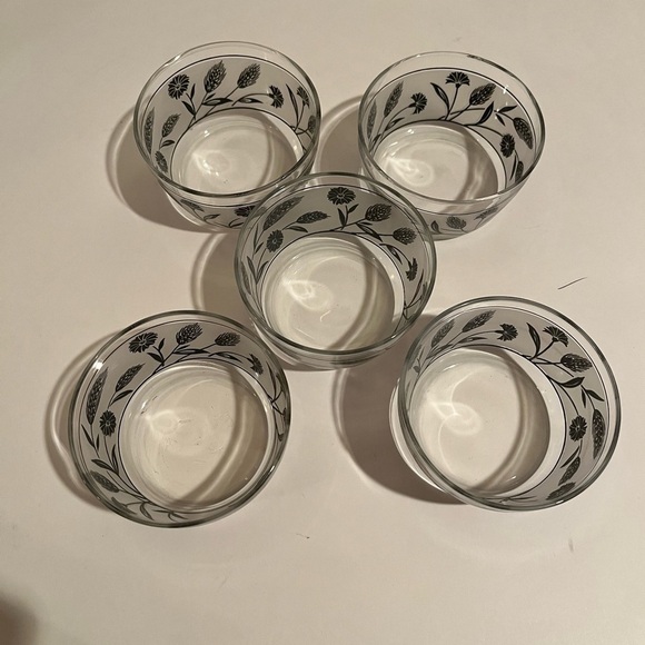 Vintage Libby Frost Dessert/ Snack Bowls Glass Wildflower/ Wheat Set of 5 - Picture 2 of 7